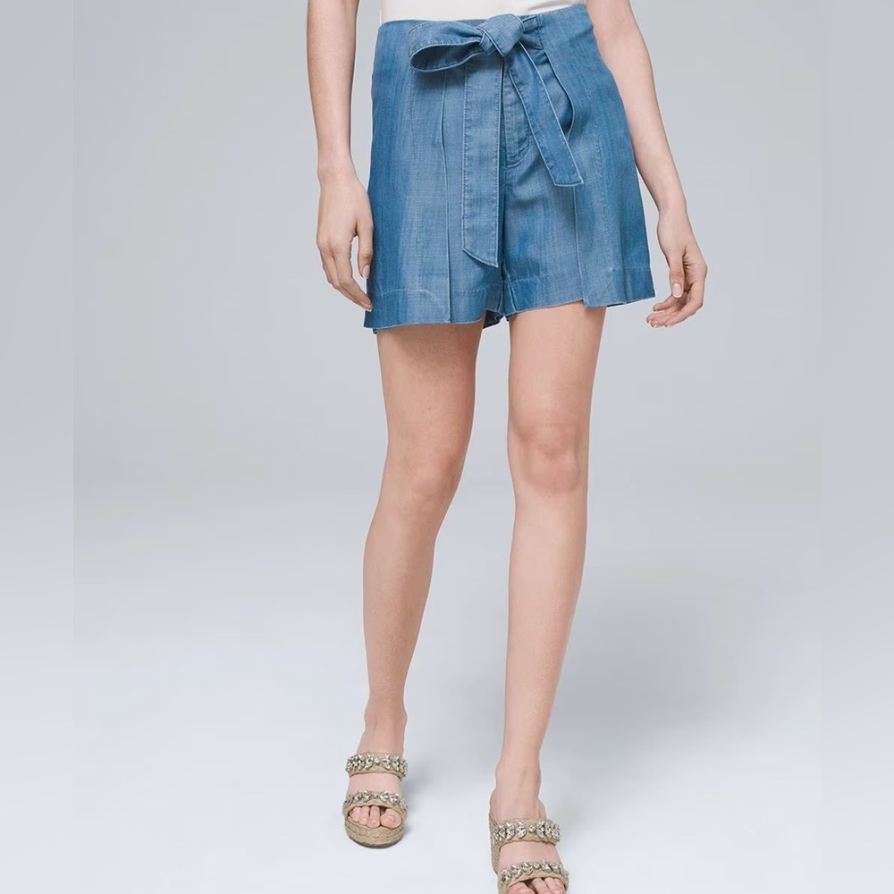 WHBM HIGH RISE SOFT DENIM WRAP-OVER SHORTS - Picture 5 of 5